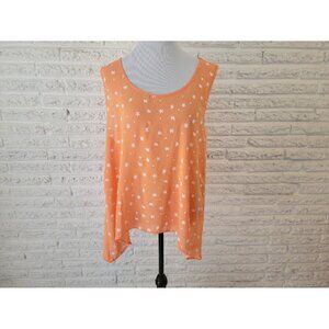 Mine Too Tank Top 3XL Plus Size Orange Floral Asymmetric Button Sheer ORA17E